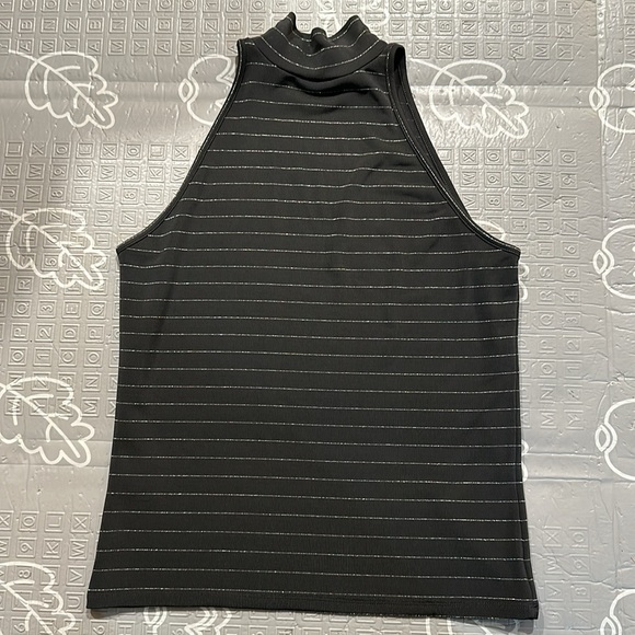 VERSACE COUTURE dark gray turtleneck halter neck top wit shimmery stripes size L - Picture 4 of 4